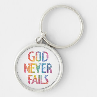 Porte-clés God Never Fails – Rainbow Christian Typography
