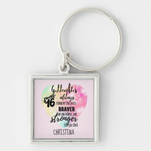 Porte-clés Goddaughter Sweet16 Quote Gift Braver Stronger