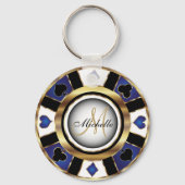 Porte-clés Gold and Blue Poker Chip Design - Monogram  (Recto)