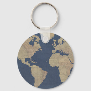 Porte-clés Gold and Blue World Map