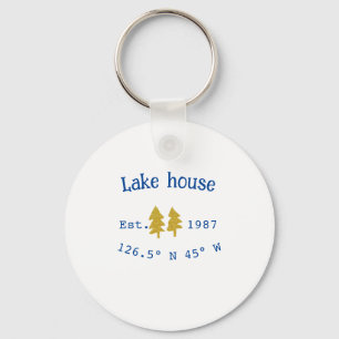 Porte-clés Gold arbre bleu maison lac ajouter la date de coor