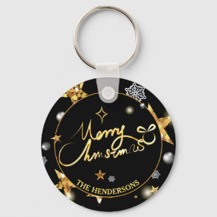 Porte-clés Gold Black Stars Custom Christmas Cadeau