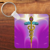 Porte-clés GOLD CADUCEUS MEDICAL SYMBOL,Pink Fuchsia (Recto)