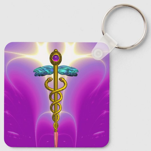 Porte-clés GOLD CADUCEUS MEDICAL SYMBOL,Pink Fuchsia (Dos)