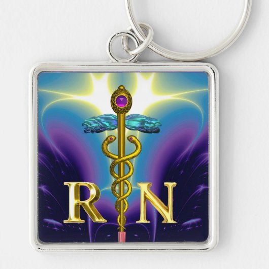 Porte-clés GOLD CADUCEUS SYMBOLE INFIRMIER INSCRIT Purple Blu (Devant)