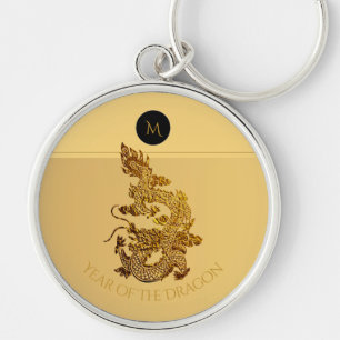 Porte-clés Gold Chinese Dragon Papercut Monogramme Anniversai