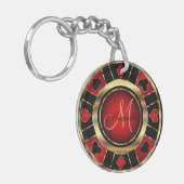 Porte-clés Gold et Red Poker Chip Design - Monogramme (Devant gauche)