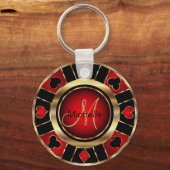 Porte-clés Gold et Red Poker Chip Design - Porte - clé Monogr (Recto)