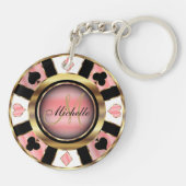 Porte-clés Gold et Rose Poker Chip Design - Monogramme (Dos)