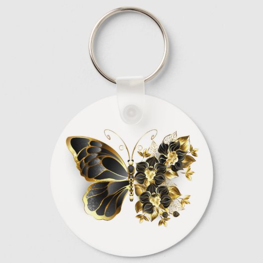 Porte-clés Gold flower Butterfly with Black Orchid (Recto)