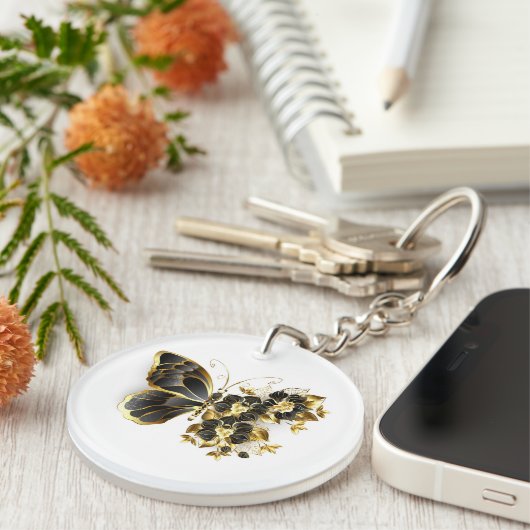 Porte-clés Gold flower Butterfly with Black Orchid (Devant droit)