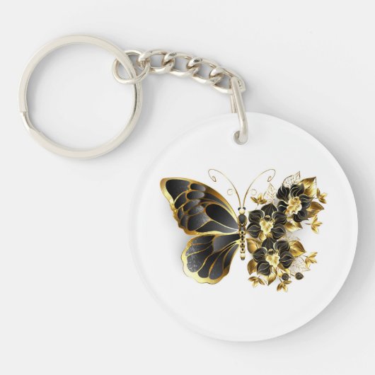 Porte-clés Gold flower Butterfly with Black Orchid (Devant)