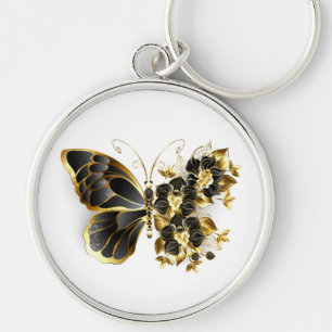 Porte-clés Gold flower Butterfly with Black Orchid