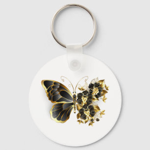 Porte-clés Gold flower Butterfly with Black Orchid