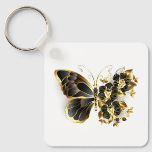Porte-clés Gold flower Butterfly with Black Orchid