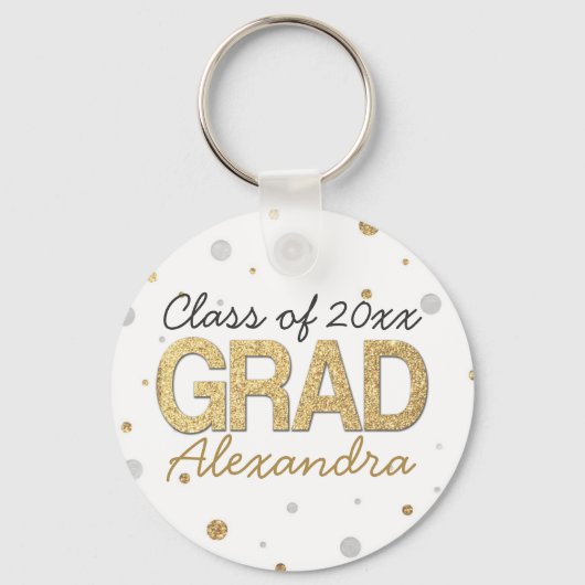 Porte-clés Gold Foil Parties scintillant Confetti Graduation (Recto)
