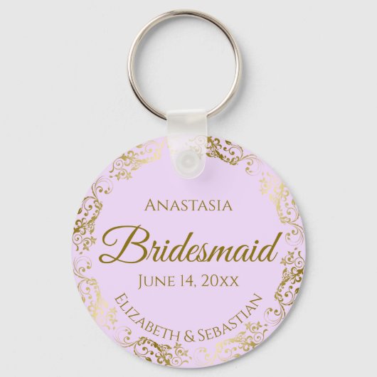 Porte-clés Gold Frills & Lilac Purple Bridesmaid Mariage Cade (Recto)
