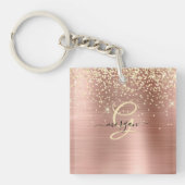 Porte-clés Gold Glitter, Gold Monogram, Black Script Name (Devant)