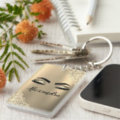 Porte-clés Gold Glitter Sparkle Eyelashes Monogram (Devant droit)