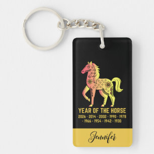 Porte-clés Gold Gradient Année Du Cheval Zodiac Nom Noir