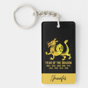 Porte-clés Gold Gradient Année Du Dragon Zodiac Nom Noir
