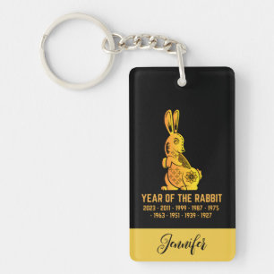 Porte-clés Gold Gradient Année Du Lapin Zodiac Nom Noir