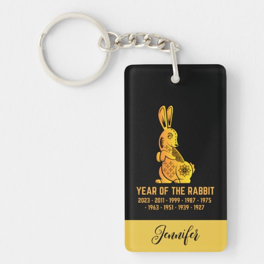 Porte-clés Gold Gradient Année Du Lapin Zodiac Nom Noir (Devant)