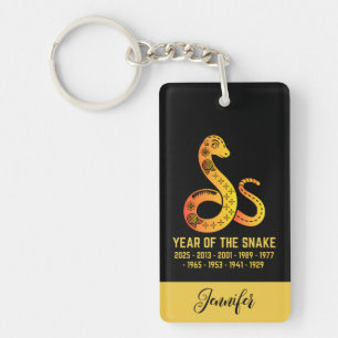 Porte-clés Gold Gradient Année Du Serpent Zodiac Nom Noir