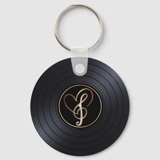 Porte-clés Gold Heart Music Notes Vinyl Record (Recto)