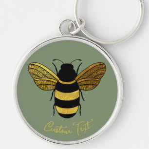 PORTE-CLÉS GOLD JAUNE BLACK BUMBLEBEE CALLIGRAPHIE TEXTE BEE