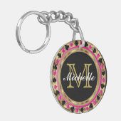 Porte-clés Gold Metallic Pink Poker Design | Monogramme (Devant gauche)