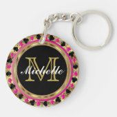Porte-clés Gold Metallic Pink Poker Design | Monogramme (Dos)