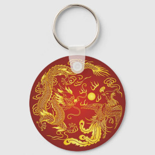 Porte-clés Gold Red Dragon Phoenix Chinese Wedding Favor