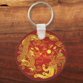 Porte-clés Gold Red Dragon Phoenix Chinese Wedding Favor (Recto)