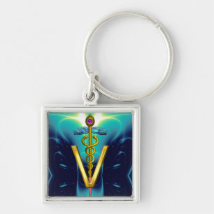 Porte-clés GOLDEN CADUCEUS VETERINARY SYMBOL Blue Turquoise