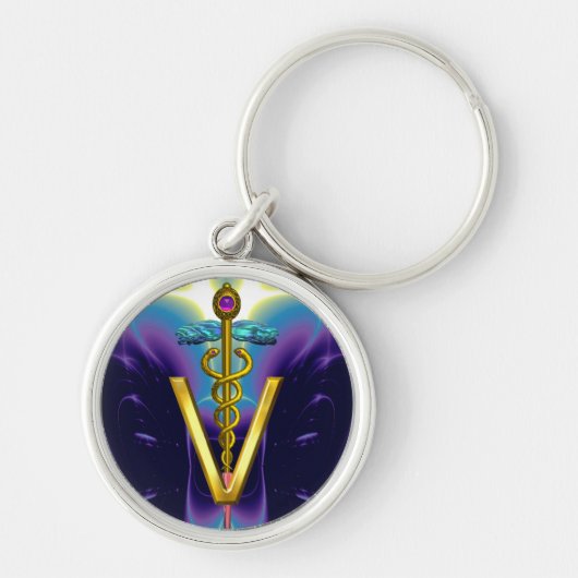 Porte-clés GOLDEN CADUCEUS VETERINARY SYMBOL Purple Blue (Devant)