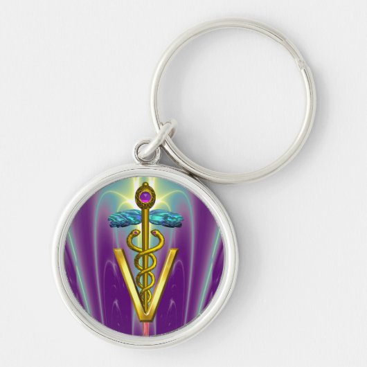 Porte-clés GOLDEN CADUCEUS VETERINARY SYMBOLE Purple Green (Devant)