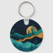 Porte-clés Golden Desert Nightscape - Cactus Art Abstrait (Recto)