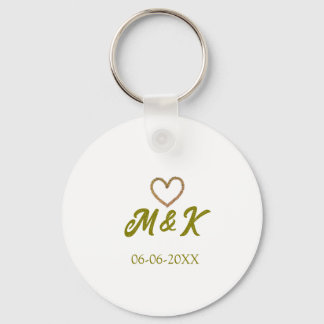 Porte-clés Golden heart wedding couple name letter modern 