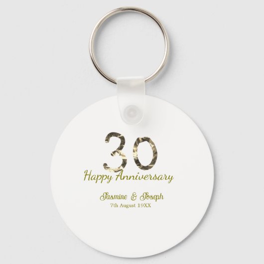 Porte-clés Golden Metallic 30th Happy anniversary add name (Recto)