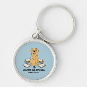 Porte-clés Golden Retriever Argenté Bleu Accès de Bibliophile
