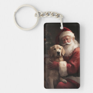 Porte-clés Golden Retriever avec le Père Noël Noël