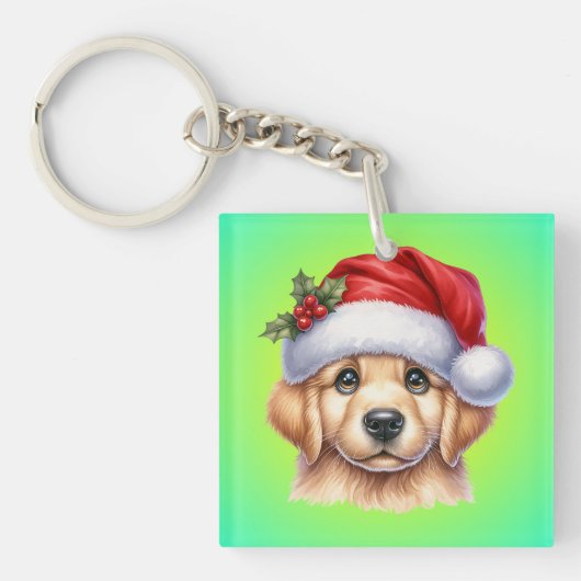 Porte-clés Golden Retriever Chien avec le Père Noël Style-825 (Devant)