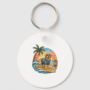 Porte-clés Golden Retriever Chien Surfant Planche de Surf Cou