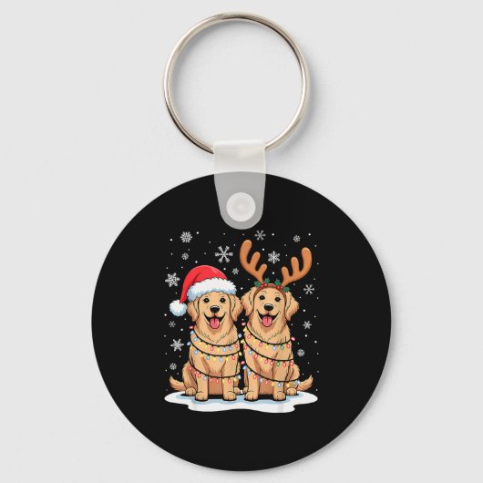 Porte-clés Golden Retriever Christmas Santa Hat Reindeer Ligh (Recto)