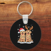 Porte-clés Golden Retriever Christmas Santa Hat Reindeer Ligh (Recto)