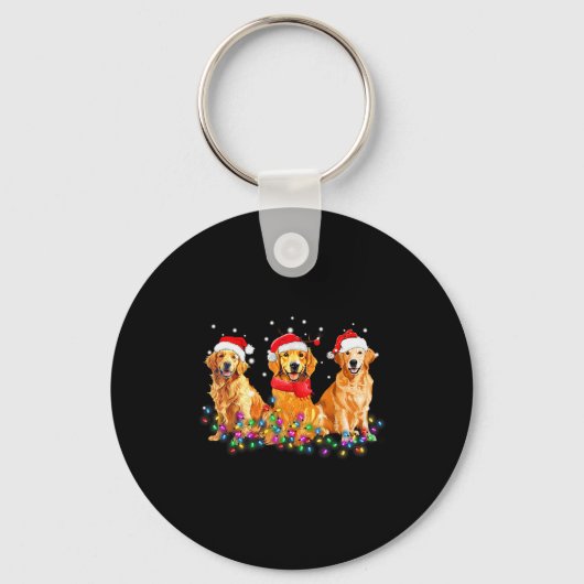 Porte-clés Golden Retriever Dog Christmas Lights Cute Matchin (Recto)