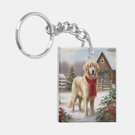 Porte-clés Golden Retriever Dog in Snow Christmas (Devant gauche)