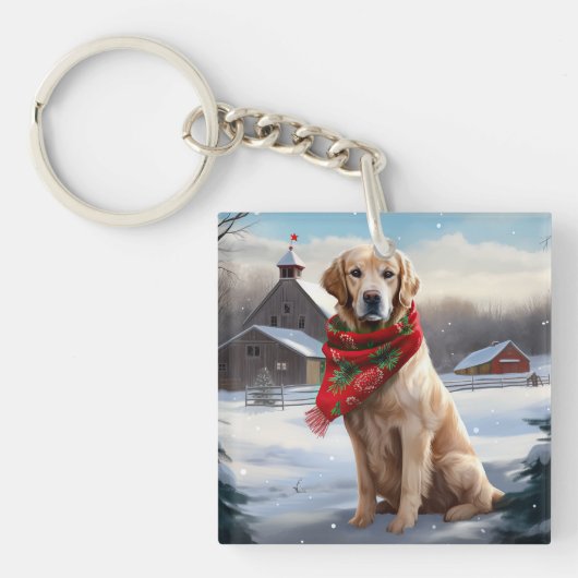Porte-clés Golden Retriever Dog in Snow Christmas (Devant)