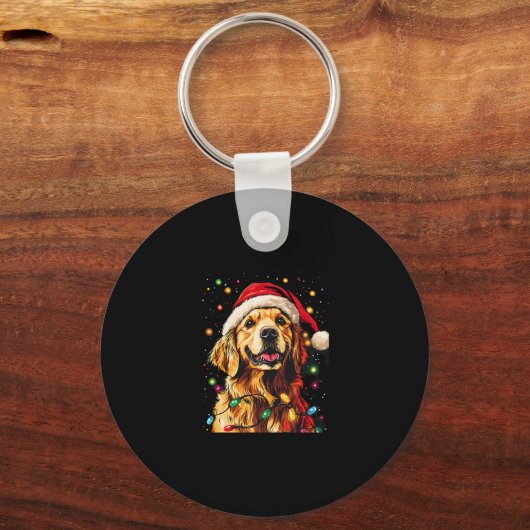 Porte-clés Golden Retriever Funny dog Christmas Santa Hat lig (Recto)